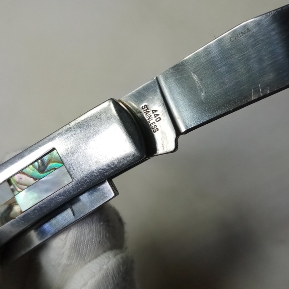 Steel Warrior 2 Blade 440 Stainless Mother of Pearl Inlay Folding Pocket Knife - Picture 6 of 15